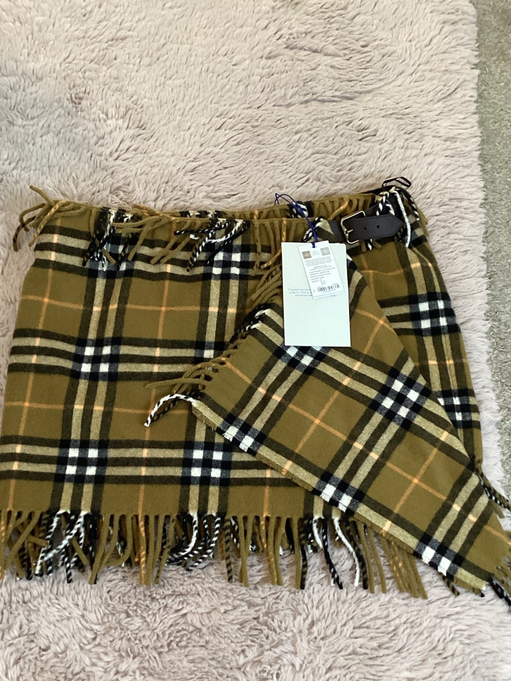Burberry Olive Plaid Fringe Mini Skirt